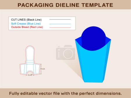 Illustration for French Fry Box Dieline Template, - Royalty Free Image