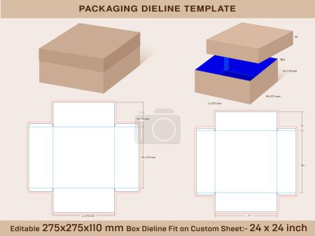 Caja base rectangular 300x240x115mm, tapa H 45 mm Dieline plantilla
