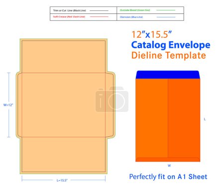 Catalog Envelope W 12, L 15..5 Inches Dieline Template