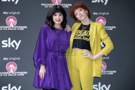 Photo for MILAN, ITALY - MARCH 06: Giorgia Soleri and Federippi attend the photo-call for "Pechino Express La via delle Indie" Sky Original on March 06, 2023 in Milan, Italy. - Royalty Free Image