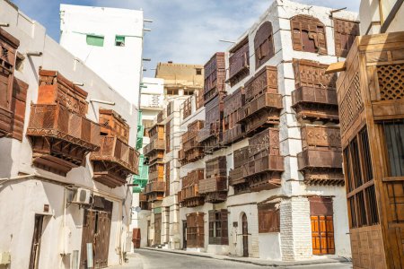 Photo for Al-Balad old town with traditional muslim houses with wooden windows and balconies, Jeddah, Saudi Arabia8 - Royalty Free Image