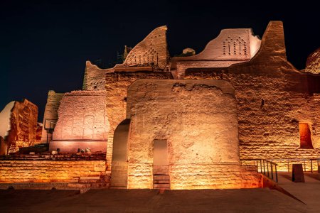 Photo for Diriyah old town walls illuminated at night, Riyadh, Saudi Arabia - Royalty Free Image