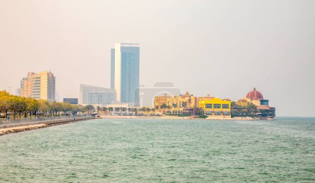 Photo for Al Khobar sea promenade street with modern building in the background Saudi Arabia - Royalty Free Image