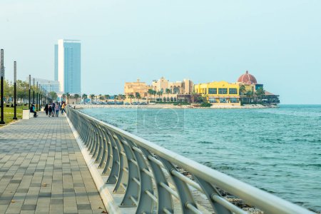 Photo for Al Khobar sea promenade street with modern building in the background, Saudi Arabia - Royalty Free Image