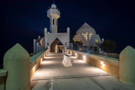Photo for White Salem Bin Laden Mosque built on the island in the twilight, Al Khobar, Saudi Arabia - Royalty Free Image