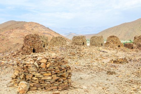 Geoup of ancient stone beehive tombs, archaeological site near al-Ayn, sultanate Oman