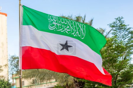 Bandera nacional verde, blanca y roja de Somalilandia ondeando sobre el viento, Hergeisa, Somalilandia, Somalia