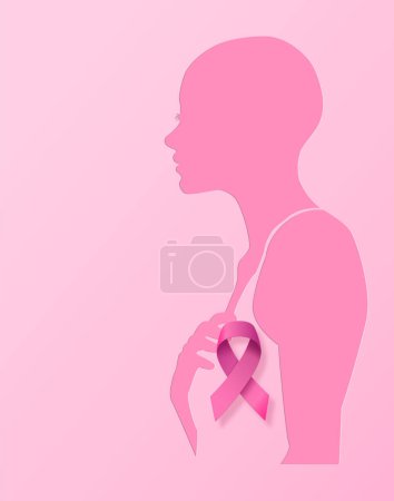 Téléchargez les illustrations : Mois de sensibilisation au cancer du sein. papier découpé femme avec des fleurs et de la ribbin rose. - en licence libre de droit