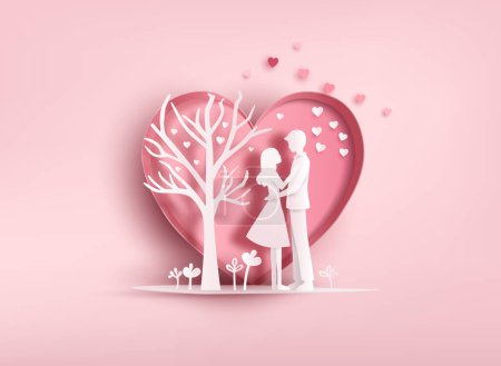 Illustration for Love an Valentine day, with loving couple  greeting card paper cut art style.Content with vector Application and Program  advance  tools. - Royalty Free Image