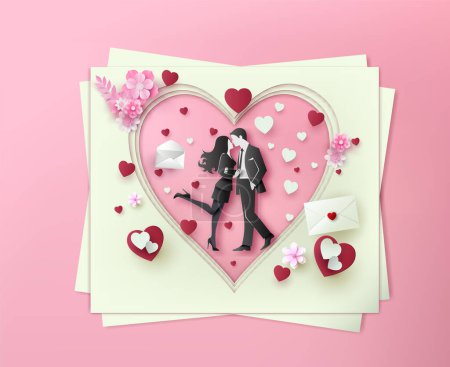 Illustration for Love an Valentine day, with loving couple  greeting card paper cut art style.Content with vector Application and Program  advance  tools. - Royalty Free Image