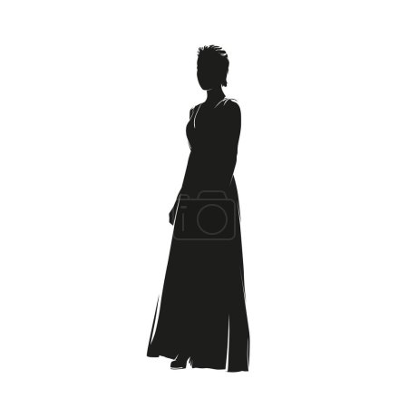 Ilustración de Mujer de pie en vestido de noche largo, silueta vectorial aislada - Imagen libre de derechos