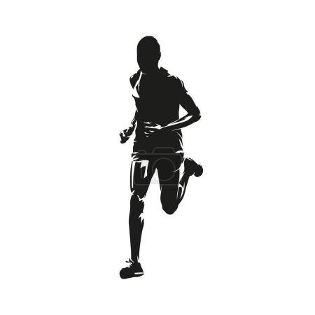 Laufender Mann, Lauf, abstrakte, isolierte Vektorsilhouette, Frontansicht des Marathonläufers