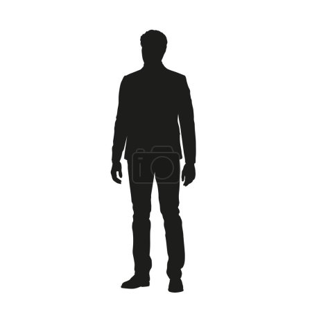 Illustration for Businessman standing, isolated vector silhouette, front view. Man in suit - Royalty Free Image