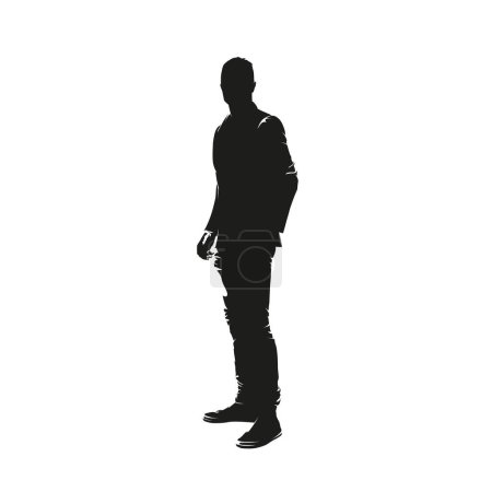 Téléchargez les illustrations : Homme d'affaires debout en costume, vue latérale, silhouette vectorielle isolée - en licence libre de droit