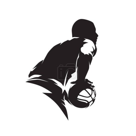 Illustration for Basketball player with ball, isolated vector silhouette, basketball logo - Royalty Free Image