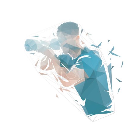 Photographer with camera, low polygonal vector illustration. Man takes photo, isolated geometric vector drawing from triangles, side view