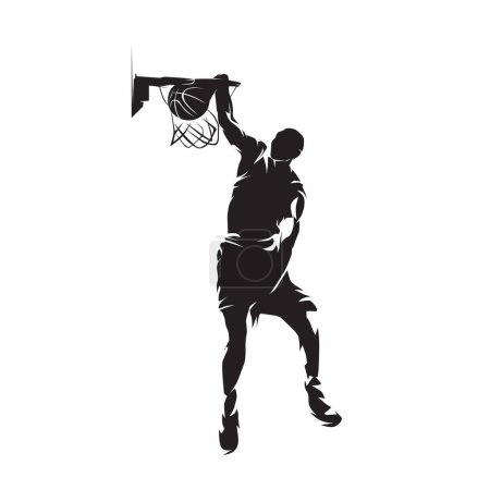 Illustration for Basketball player, slam dunk, isolated vector silhouette, ink drawing - Royalty Free Image