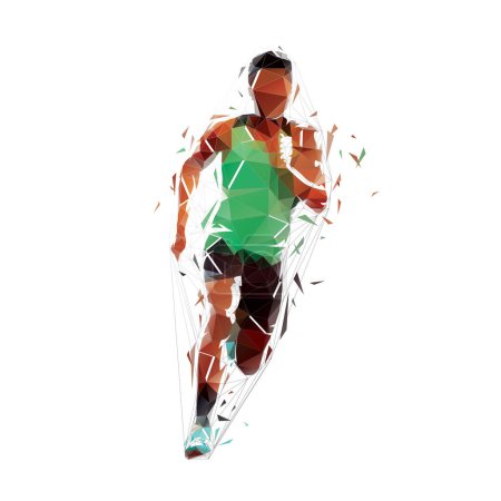 Run, running man, front view, low poly isolated vector illustration
