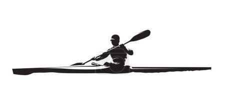 Ilustración de Canoa de agua plana, silueta vectorial aislada, dibujo de tinta. Logo deporte acuático, vista lateral - Imagen libre de derechos
