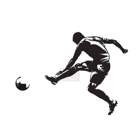 Illustration for Soccer player kicking ball, football. Isolated vector silhouette. Team sport athlete, side view - Royalty Free Image