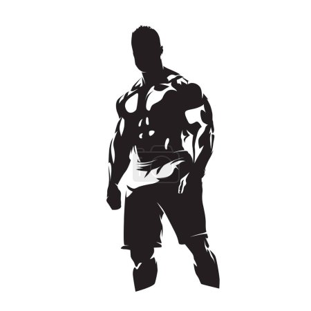Téléchargez les illustrations : Bodybuilder debout, silhouette vectorielle isolée. Logo du gymnase - en licence libre de droit