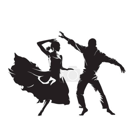 Ilustración de Baile, bailarines profesionales masculinos y femeninos. Silueta vectorial aislada, dibujo de tinta - Imagen libre de derechos