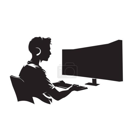 Ilustración de Juego, jugador de esport sentado en la silla y jugando juego de ordenador, silueta vectorial aislada - Imagen libre de derechos