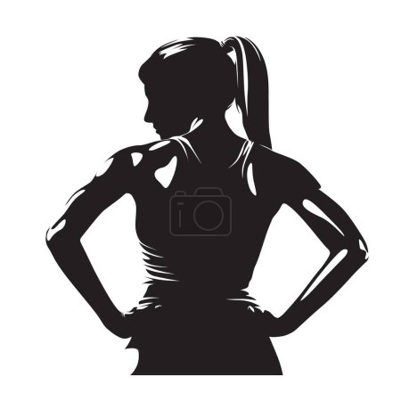 Illustration for Active woman stands with her hands on her hips. Isolated vector silhouette, rear view - Royalty Free Image