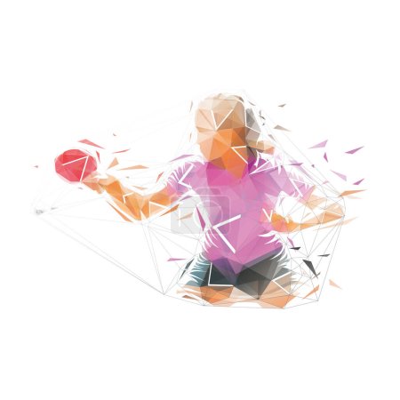 Mujer jugando tenis de mesa, ping pong, baja poli aislado vector ilustración, dibujo geométrico, vista frontal