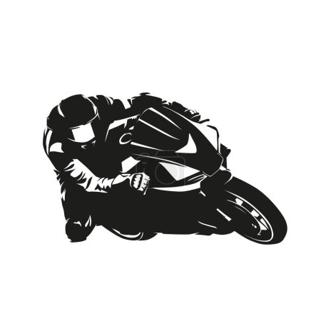 Illustration for Moto racing logo, isolated vector silhouette. Motorcycle rider on road motorbike - Royalty Free Image