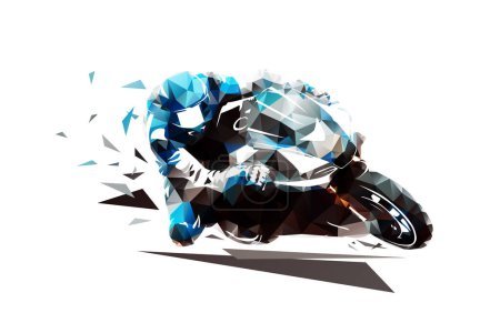 Course de moto, logo de course de moto de route, illustration isolée à faible vecteur poly. Motocycliste sur moto de route