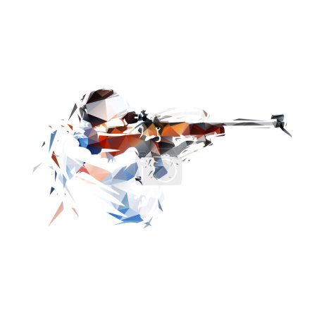 Biathlon, woman shooting, low poly isolated vector illustration. Geometric drawing from group of triangles
