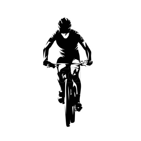 Ciclismo, hombre montando una bicicleta de montaña, vista frontal, silueta vectorial aislada