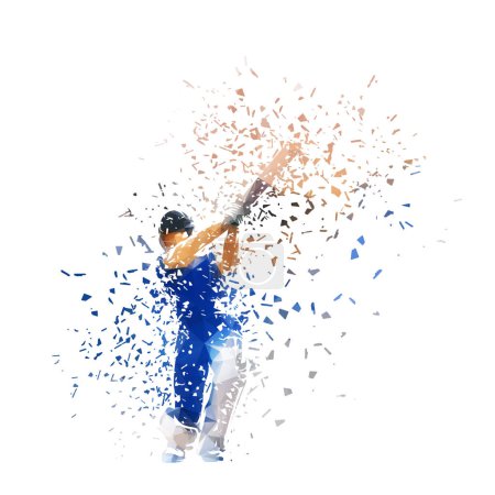 Cricket player, batsman cricketer, isolated low poly vector illustration with shatter effect, front view
