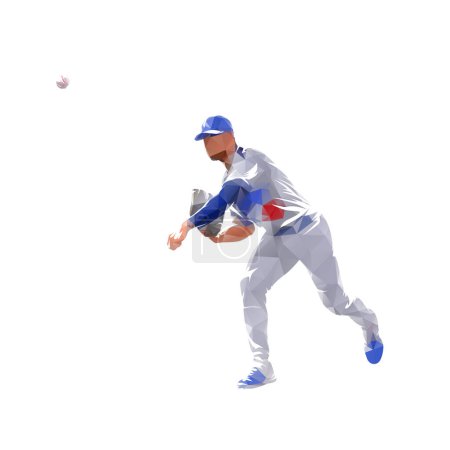 Baseballspieler Wurfball, isolierte geometrische Darstellung des Low-Poly-Vektors, Frontansicht