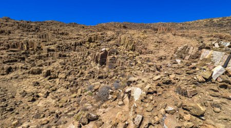 Téléchargez les photos : Structures d'assemblage colonne de Punta Baja, coulées de lave, rochers volcaniques, parc naturel de Cabo de Gata-Nijar, réserve de biosphère de l'UNESCO, région climatique du désert chaud, Almeria, Andalousie, Espagne, Europe - en image libre de droit