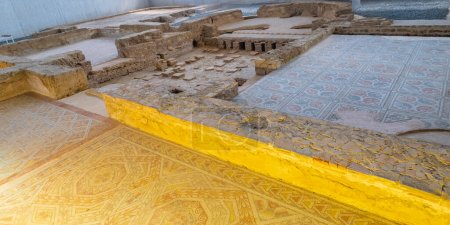 Roman Mosaic, La Olmeda Roman Village, Archaeological Site,  Spanish Cultural Property, Pedrosa de la Vega, Palencia, Castile and Leon, Spain, Europe