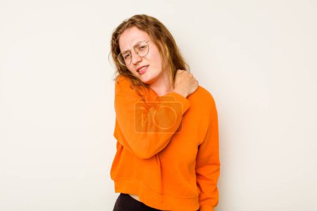 Photo for Young caucasian woman isolated on white background having a shoulder pain. - Royalty Free Image