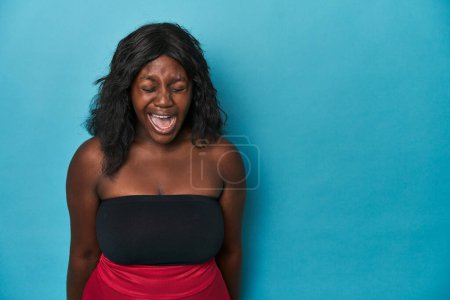 Photo for Young african american curvy woman shouting very angry, rage concept, frustrated. - Royalty Free Image