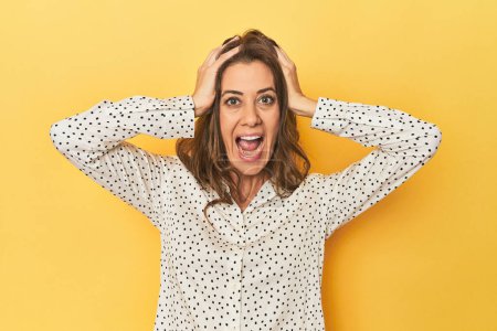 Photo for Portrait of beautiful adult woman screaming, very excited, passionate, satisfied with something. - Royalty Free Image