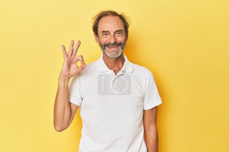 Téléchargez les photos : Caucasien d'âge moyen homme en studio jaune joyeux et confiant montrant ok geste. - en image libre de droit