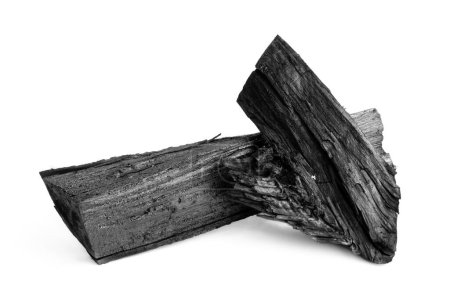 Foto de Cenizas de fuego naturales con textura de carbón negro gris oscuro aisladas sobre fondo blanco. Es una roca dura inflamable. Espacio para texto. - Imagen libre de derechos