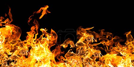 Photo for The biggest fire flames of realistic burning on black background. For art work design, banner or backdrop. - Royalty Free Image