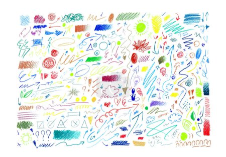 Photo for Set of pastel pencil by hand drawn colorful doodle art sketch from painted texture with Kid's style. - Royalty Free Image
