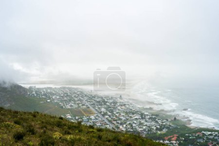 Photo for View of Eastcliff and the Klein River Estuary from the Kleinrivier Mountains in  Fernkloof Nature Reserve. Hermanus, Whale Coast, Overberg, Western Cape, South Africa. - Royalty Free Image