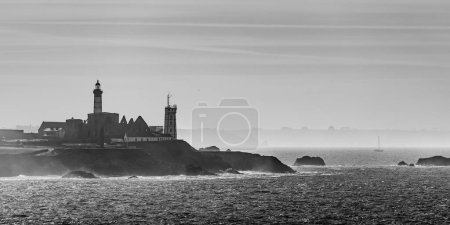 Sea view of Saint Mathieu lighthouse in black and white (Plougonvelin, France)