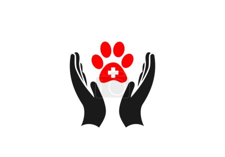Illustration for Hands with paw first aid symbol, Help and care for homeless pets vector icon - Royalty Free Image