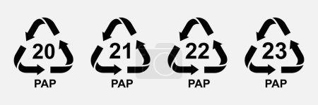 Illustration for Paper recycling codes cardboard paper signs for industrial marking of paper product - Royalty Free Image