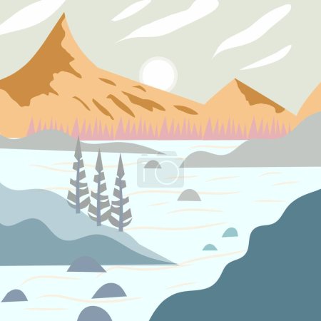 Illustration for Breathtaking Lake & Mountain Views in Flat Design - Royalty Free Image