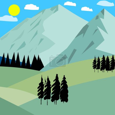 Ilustración de Paisaje de montaña, árboles y montañas. ilustración vectorial. - Imagen libre de derechos